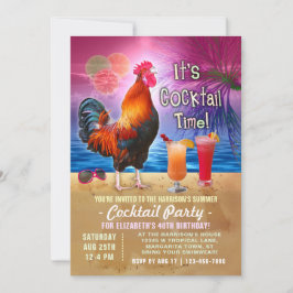 Invitación Fiesta de cócteles Tropical Rooster Funny Cumpleañ