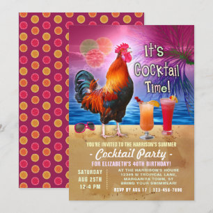 Invitación Fiesta de cócteles Tropical Rooster Funny Cumpleañ
