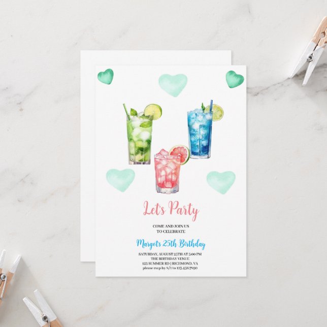Invitación fiesta de cócteles tropicales de cumpleaños de ver (Anverso/Reverso In Situ)