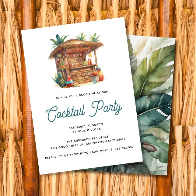 Invitación Fiesta de cócteles tropicales Tiki Bar Backyard (Subido por el creador)