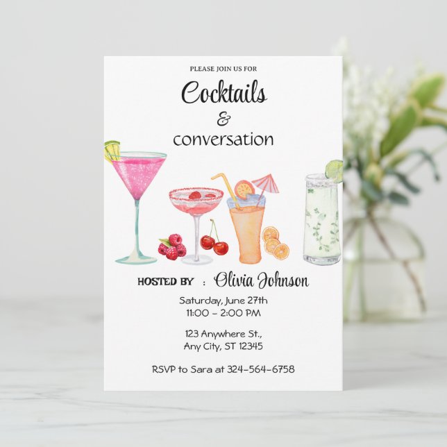 Invitación Fiesta de cócteles y conversaciones (Anverso de pie)