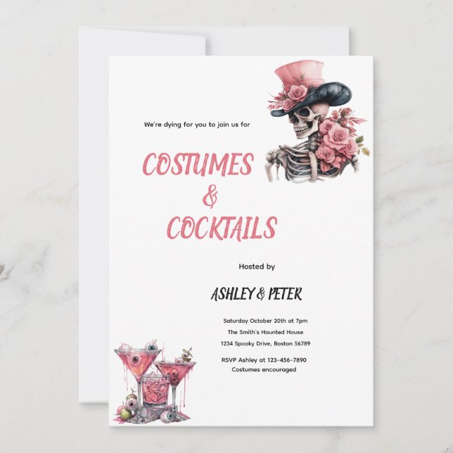 Invitación Fiesta de cócteles y disfraces de Halloween (Anverso)