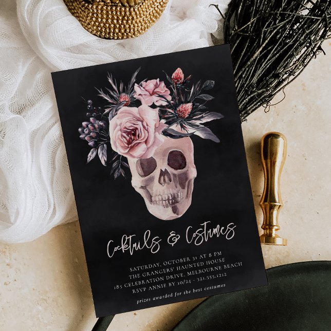 Invitación Fiesta de cócteles y disfraces de Halloween Floral (Subido por el creador)