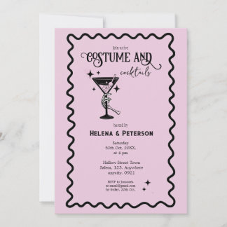Invitación Fiesta de cócteles y disfraces retro de rosa y neg