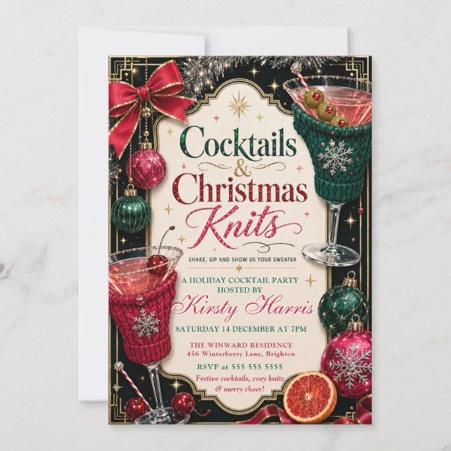 Invitación Fiesta de cócteles y punto de Navidad (Anverso)