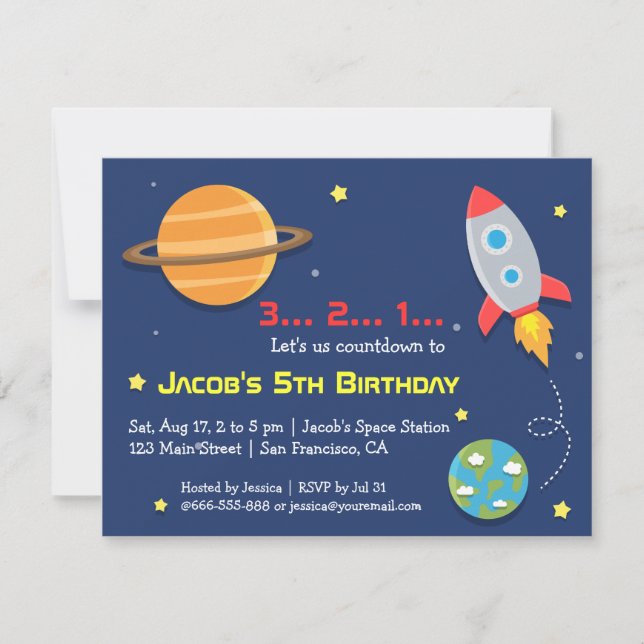 Invitación Fiesta de Cohete al Espacio Exterior, Cumpleaños d (Anverso)