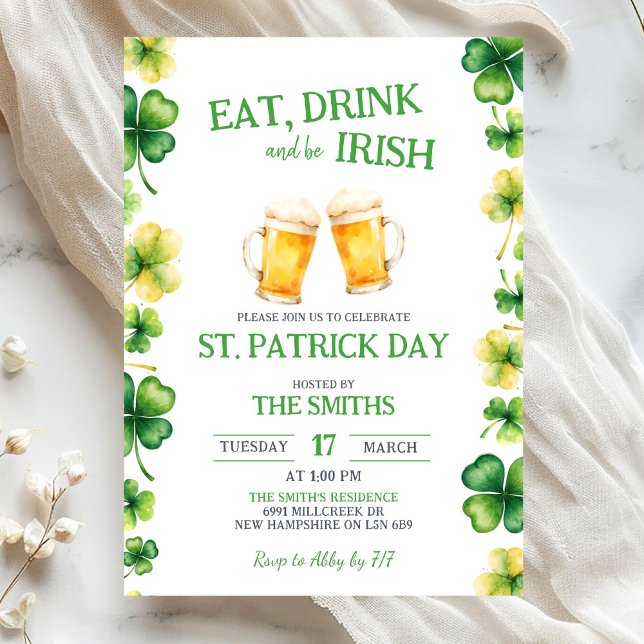 Invitación Fiesta de comer, beber y ser irlandés del día de S (Subido por el creador)