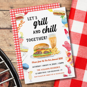 Invitación Fiesta de comida, bebidas y postres BBQ con acuare