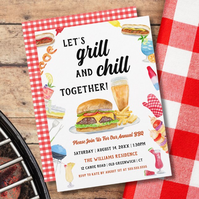 Invitación Fiesta de comida, bebidas y postres BBQ con acuare (Subido por el creador)