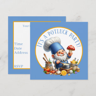 Invitación Fiesta de comida compartida con gnomo chef lindo