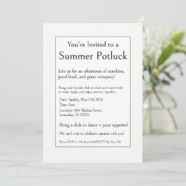 Invitación Fiesta de comida compartida de verano, minimalismo