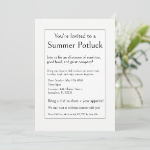 Invitación Fiesta de comida compartida de verano, minimalismo