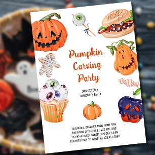 Invitación Fiesta de comida de Halloween y tallado de calabaz