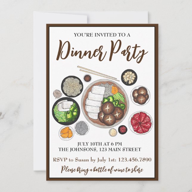 Invitación Fiesta de comida japonesa Shabu-Shabu Hotpot (Anverso)