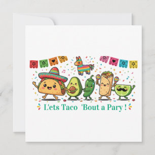 Invitación Fiesta de Comida Mexicana Kawaii Adorable - Taco B