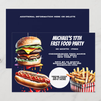 Invitación Fiesta de comida rápida de hamburguesas patatas fr