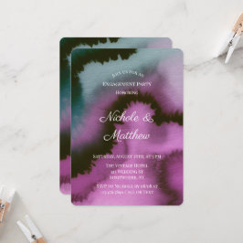 Invitación Fiesta de compromiso abstracta morada y turquesa