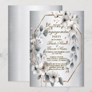 Invitación Fiesta de compromiso acuarela blanca Flores platea