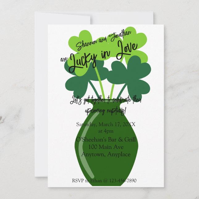 Invitación Fiesta de Compromiso Afortunado en el Amor (Anverso)