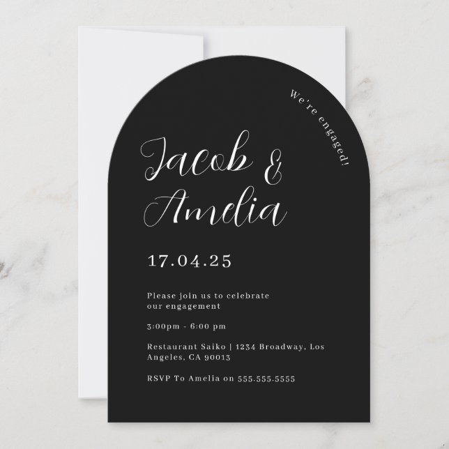 Invitación Fiesta de compromiso Arch Modern Black (Anverso)