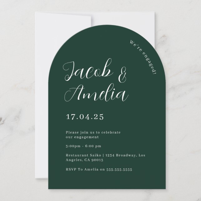 Invitación Fiesta de compromiso Arch Modern Green Emerald   (Anverso)