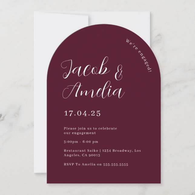 Invitación Fiesta de compromiso Arco Moderno Ciruela   (Anverso)