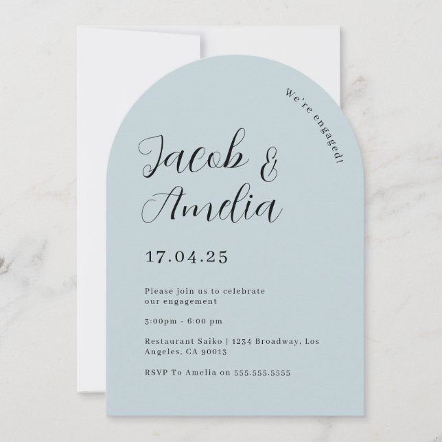 Invitación Fiesta de Compromiso Arco Moderno Polvo Azul   (Anverso)
