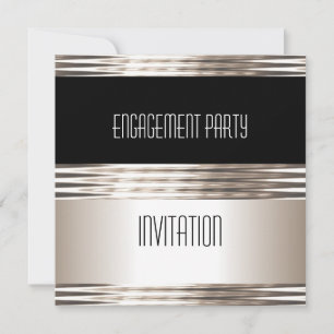 Invitación Fiesta de Compromiso Art Deco Crema Neg