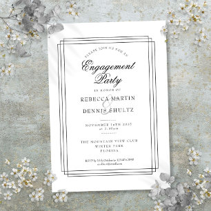 Invitación Fiesta de compromiso Art Deco en blanco y negro