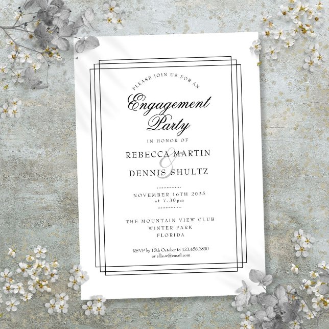 Invitación Fiesta de compromiso Art Deco en blanco y negro (Art Deco Black and White Engagement Party Invitation)