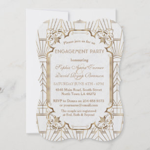 Invitación Fiesta de compromiso Art Déco Great Gatsby de oro 