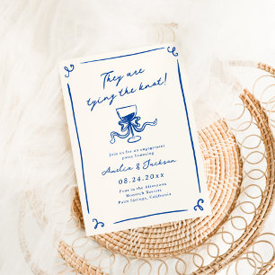 Invitación Fiesta de compromiso azul marino caprichosa a mano