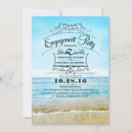 Invitación fiesta de compromiso azul playa Retro