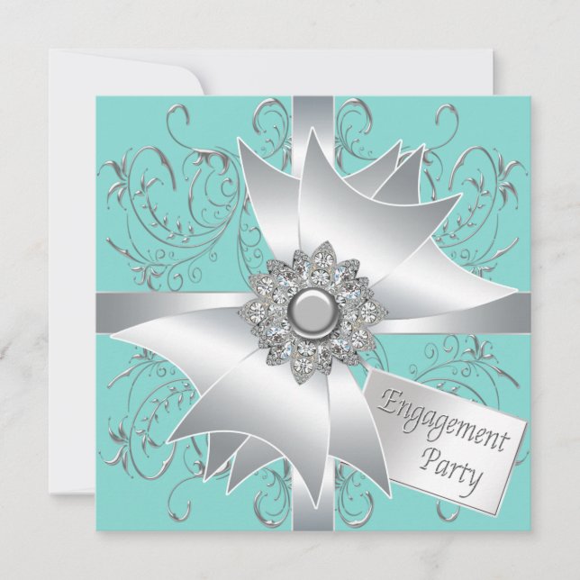 Invitación Fiesta de compromiso azul turquesa elegante (Anverso)