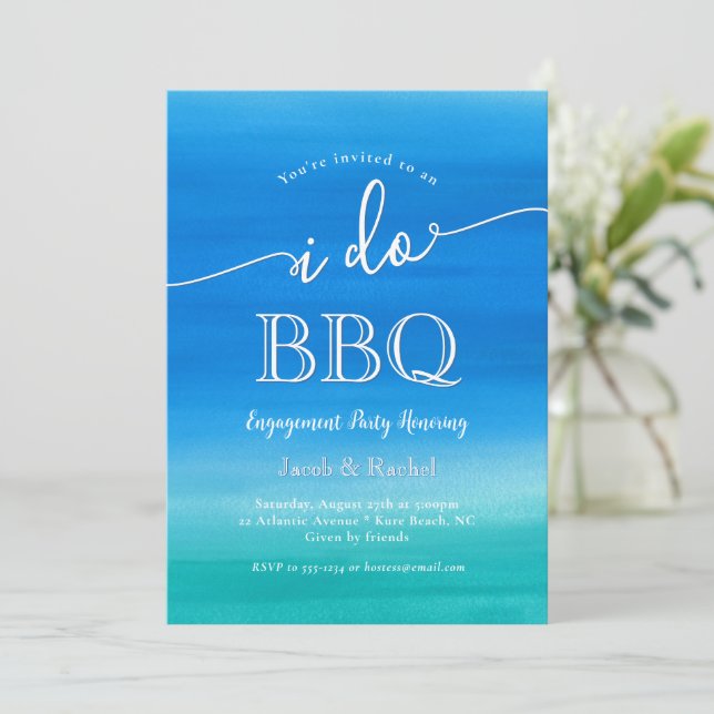 Invitación Fiesta de compromiso Beachy I Do BBQ azul verde (Anverso de pie)