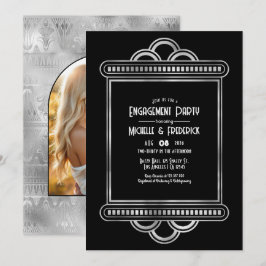 Invitación Fiesta de compromiso Black & Silver Gatsby Art Dec