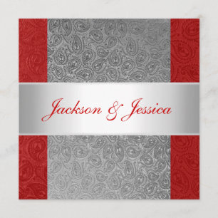 Invitación Fiesta de compromiso blanco gris rojo elegante de