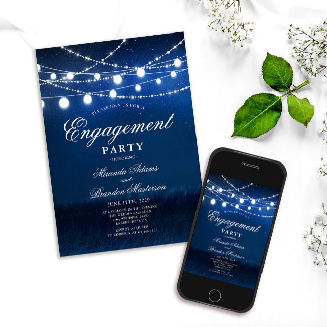 Invitación Fiesta de compromiso Blue Night y Silver Lights (Subido por el creador)