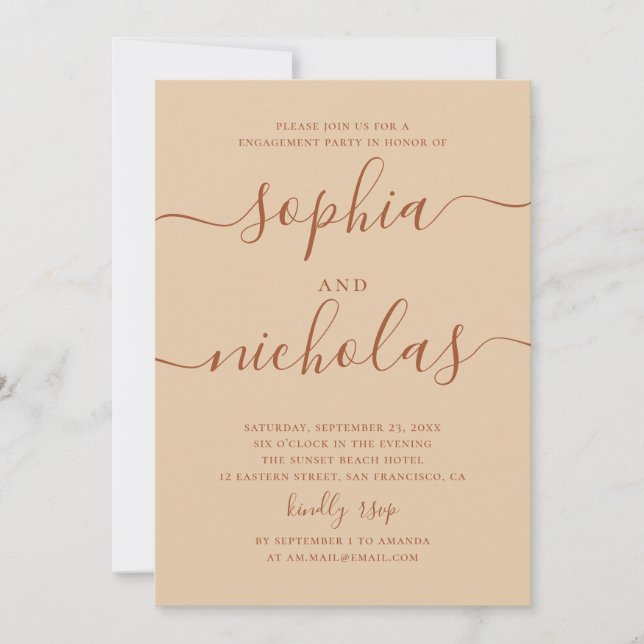 Invitación Fiesta de compromiso | Boda con guión de arena cál (Anverso)