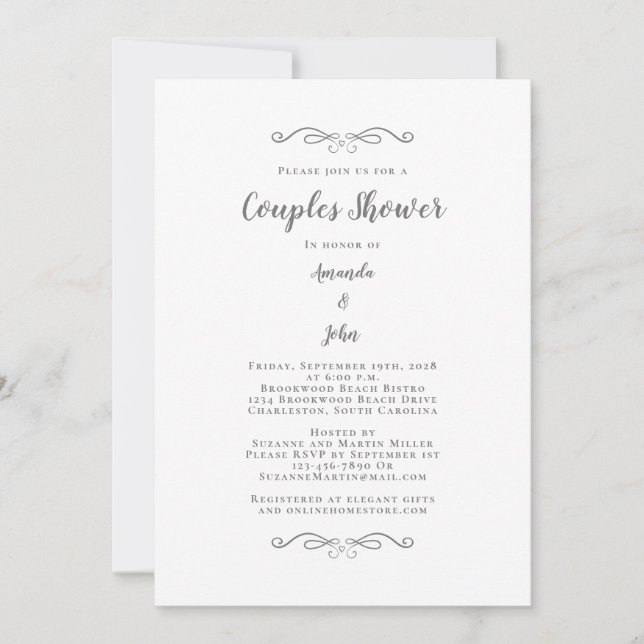 Invitación Fiesta de Compromiso Boda Ducha para Parejas Gris  (Anverso)