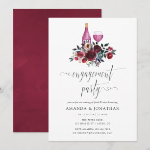 Invitación Fiesta de compromiso Boho Burgundy y Navy cata de