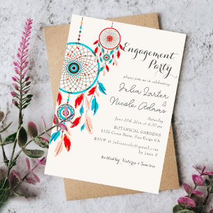Invitación Fiesta de compromiso Boho Tribal pluma Cazador de 