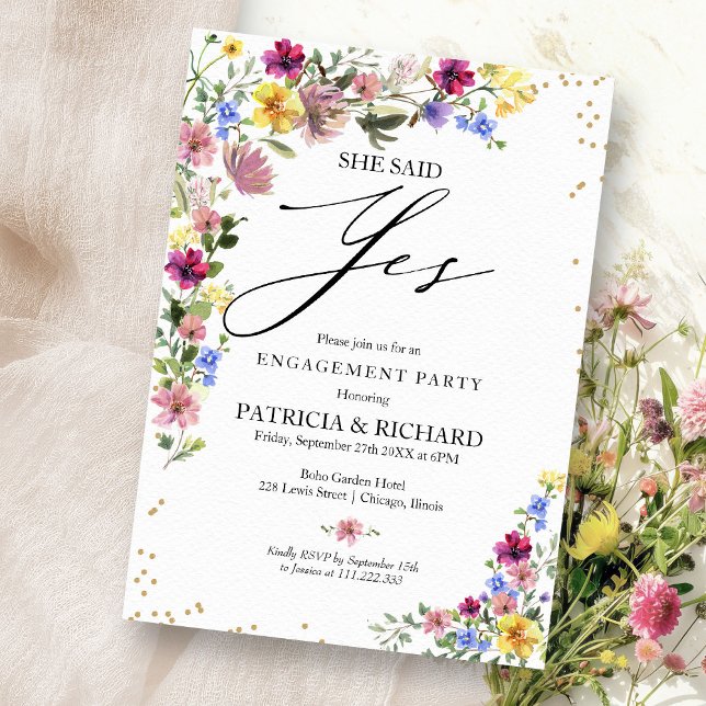Invitación Fiesta de compromiso Boho Wildflower (Subido por el creador)