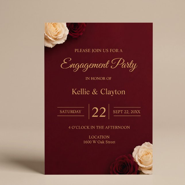 Invitación Fiesta de compromiso Burgundy Rose (Subido por el creador)