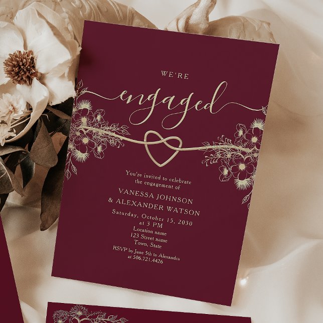 Invitación Fiesta de Compromiso Burgundy y Gold (Subido por el creador)