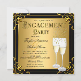 Invitación Fiesta de compromiso Champagne Falso Oro Negro Fot