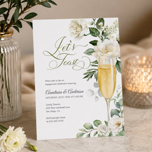 Invitación Fiesta de Compromiso Champán Elegante Vegetación (Subido por el creador)