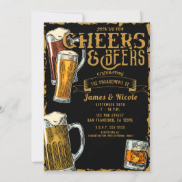 Invitación Fiesta de compromiso Cheers & Beers Gold Black Pub