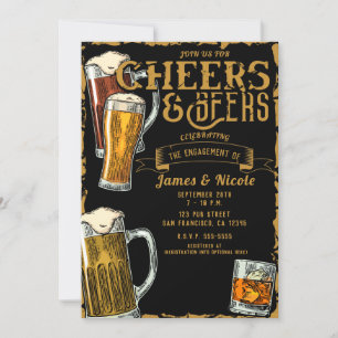 Invitación Fiesta de compromiso Cheers & Beers Gold Black Pub