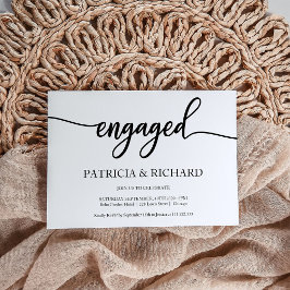 Invitación Fiesta de Compromiso Chic Caligrafía Negro y Blanc